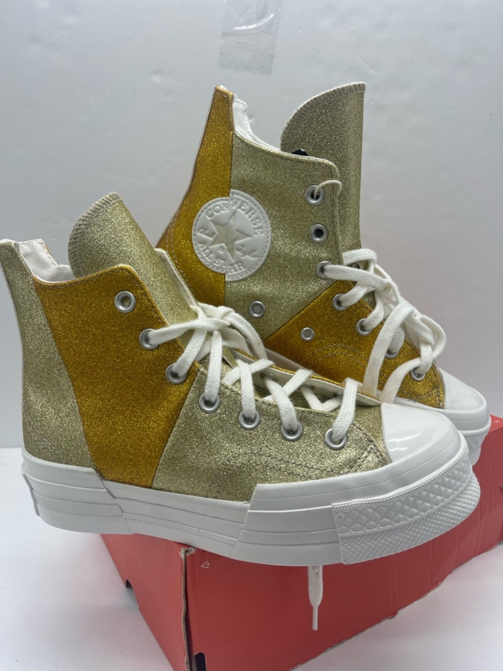 Converse WMNS Chuck 70 Plus Hi A08176C Vintage White/Dark Gold Platform Sneakers - Picture 7 of 16